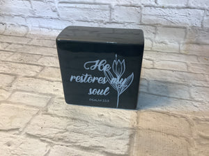 K Grey color block ceramic he “restores my soul”