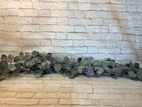 K 70” Eucalyptus and pine cone garland
