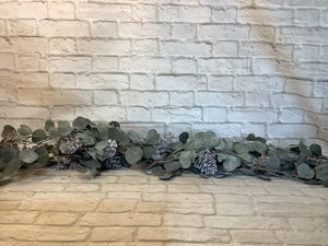 K 70” Eucalyptus and pine cone garland