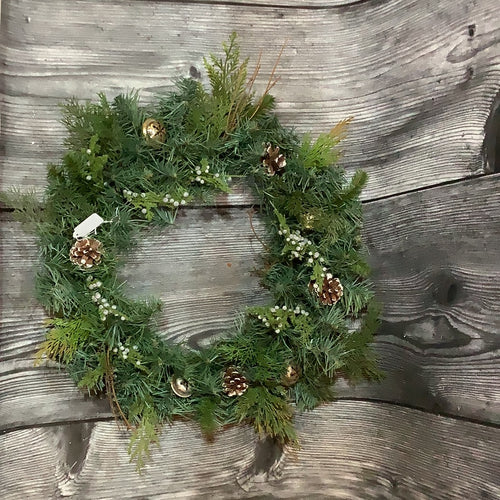 K Bell and Pine Cone Wreath