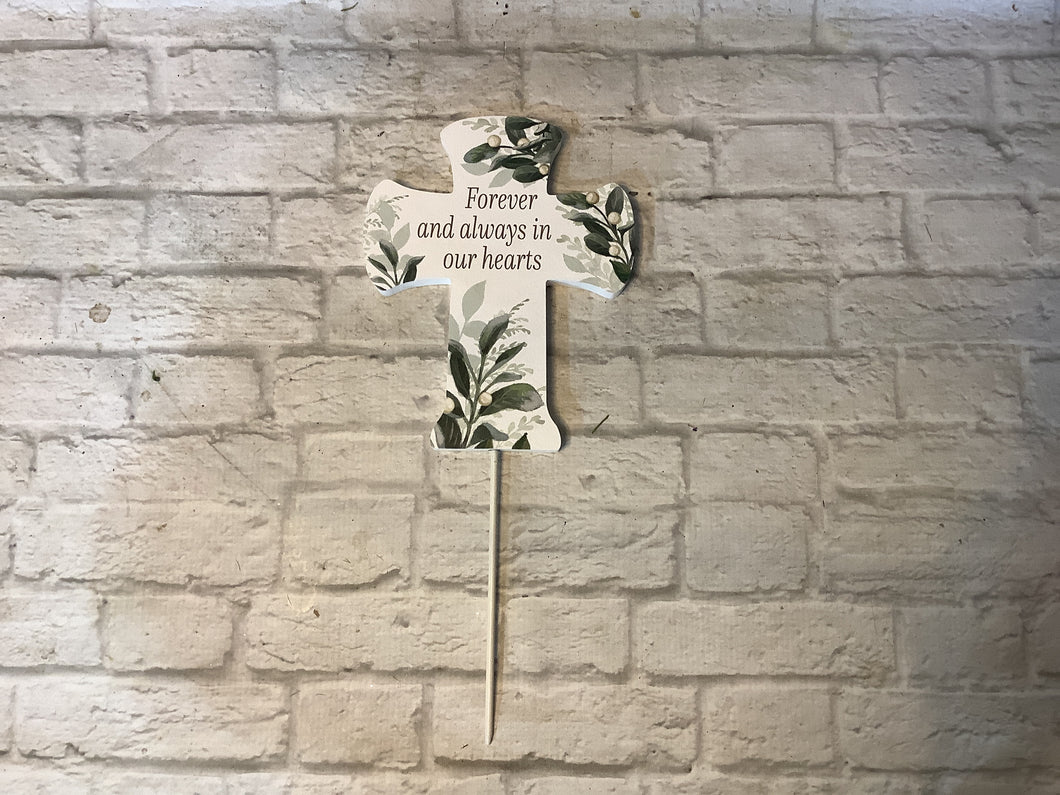 K forever in our hearts cross stake