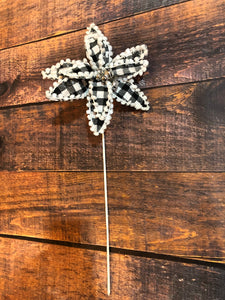 K Black and White Buffalo Plaid Poinsettia