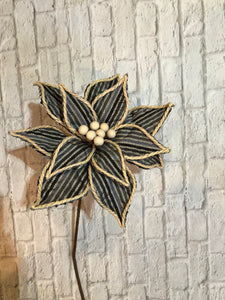 K Blue Poinsettia Stripe Stem