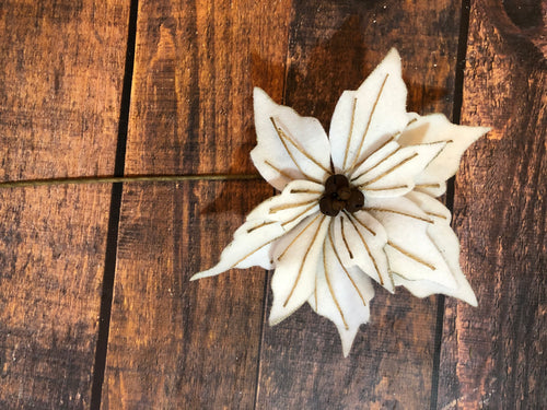 K Felt Jute Bell Poinsettia Stem-White