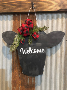 K Cow Door Hanger-Welcome