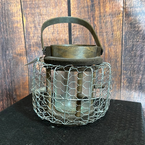 K Large Round Metal and Wood Candle Holder