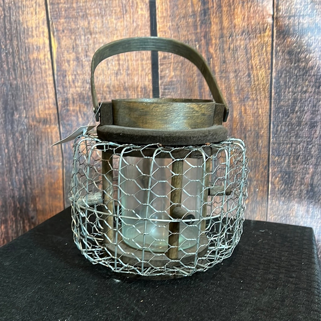 K Large Round Metal and Wood Candle Holder