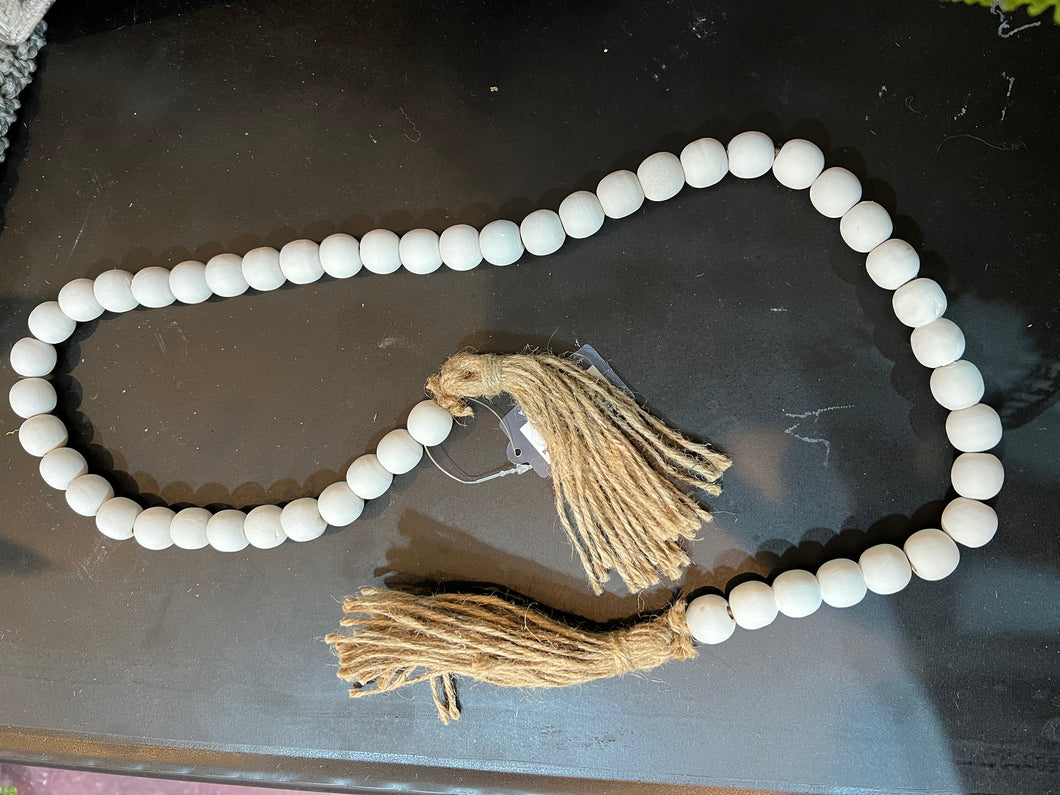 K White Beaded Garland with Tassels