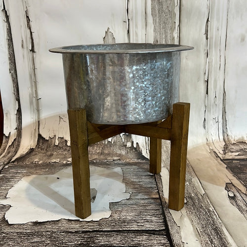 K Metal Planter with Wood Stand Tall