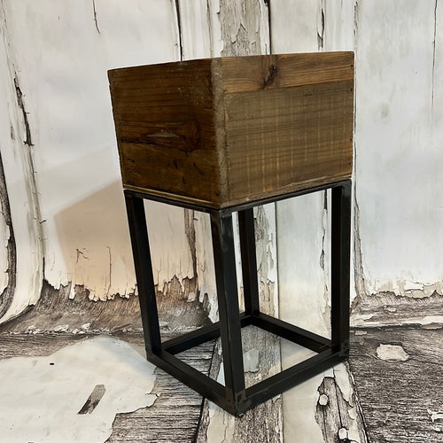 K Small Wood Planter with Metal Stand