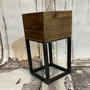 K Small Wood Planter with Metal Stand