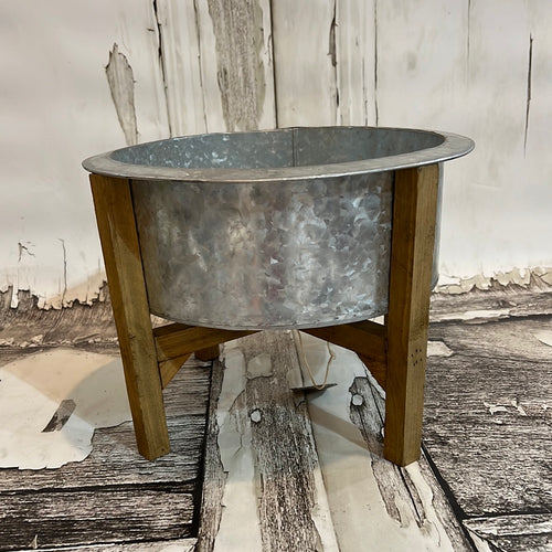 K Metal Planter with Wood Base Short